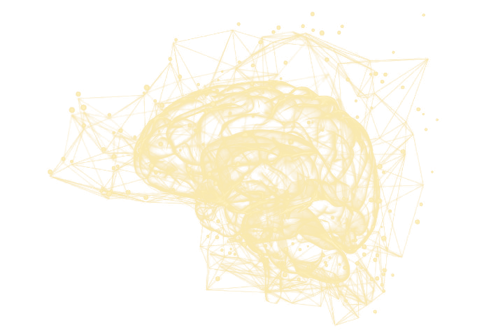 Ilustración de una red neuronal dorada con forma de cerebro